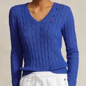 Ralph Lauren Cable Knit Royal Classic Blue V-Neck Sweater
